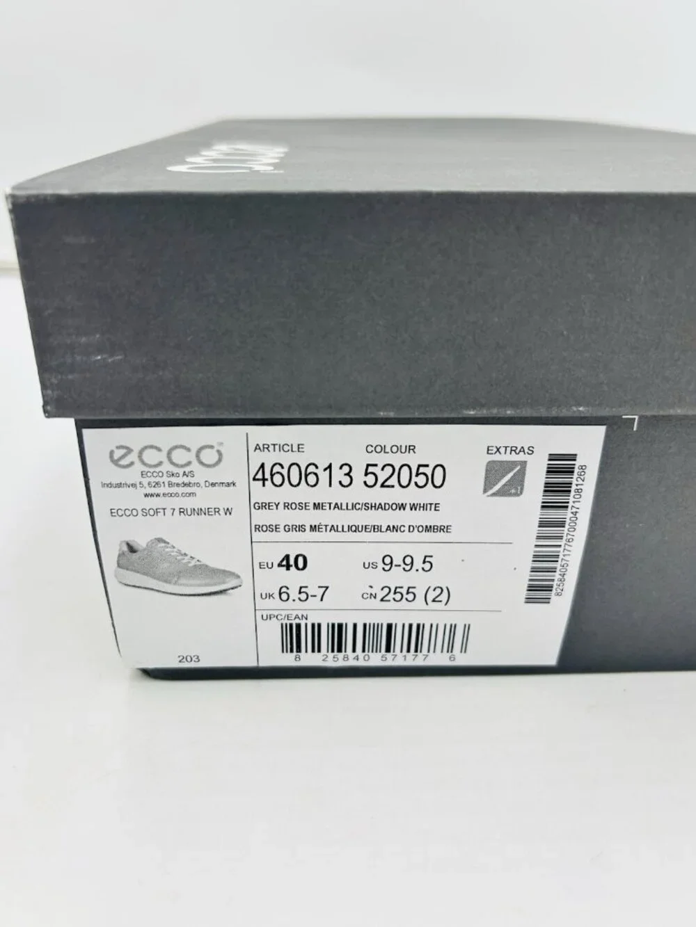 Ecco Womens 9.5 Soft Runner Grey Rose Metallic/Shadow White Sneakers New in Box